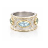 BAGUE BAYA ARGENT TOPAZE BLEUE ET PÉRIDOT