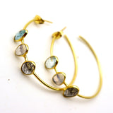 BOUCLES D'OREILLES RIMA AQUA MARINE/ LABRADORITE/ RUTILE GRIS